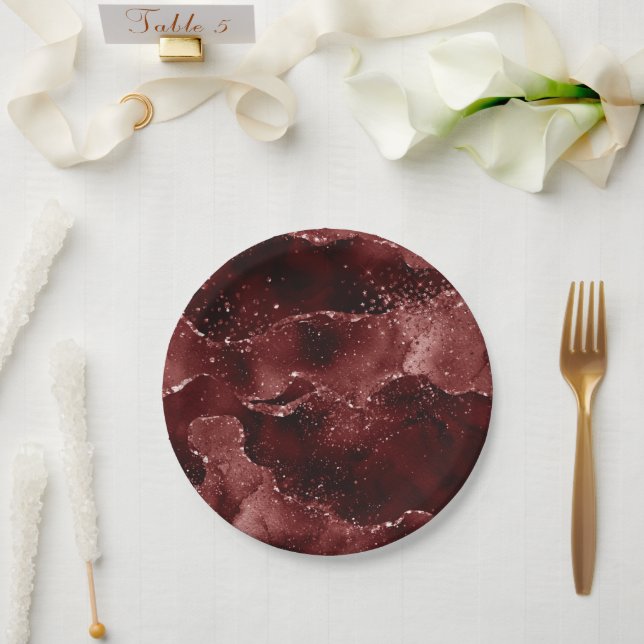 Moody Agate | Henna Blood Red Garnet Jewel Tone Paper Plate (Wedding)