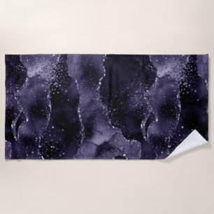 Moody Agate Midnight Indigo Deep Purple Glam Beach Towel