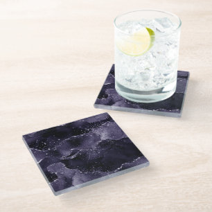 Moody Agate Midnight Indigo Deep Purple Glam Glass Coaster