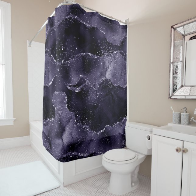 Moody Agate | Midnight Indigo Deep Purple Glam Shower Curtain (In Situ)