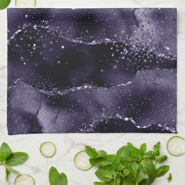 Moody Agate | Midnight Indigo Deep Purple Glam Tea Towel (Folded)