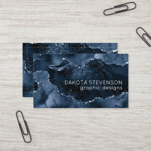 Moody Agate Navy Denim Steel Blue Faux Glitter Business Card