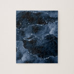 Moody Agate | Navy Denim Steel Blue Faux Glitter Jigsaw Puzzle<br><div class="desc">90s grunge inspired dark, sophisticated watercolor marbled agate stone in a deep moody jewel tone with faux metallic foil and glitter veins in a rich, dramatic featuring abstract fluid swirls and glitter veins. From the "Till Death Do Us Part" collection, this gorgeous feminine hand-painted gradient adds the perfect pop of...</div>