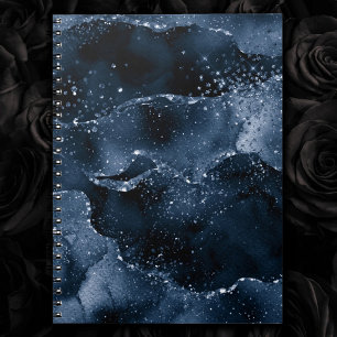 Moody Agate   Navy Denim Steel Blue Faux Glitter Notebook