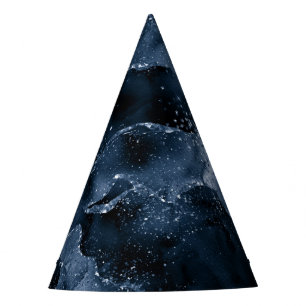 Moody Agate Navy Denim Steel Blue Faux Glitter Party Hat