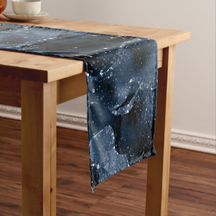 Moody Agate   Navy Denim Steel Blue Faux Glitter Short Table Runner