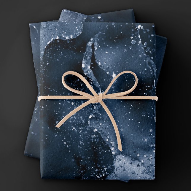 Moody Agate | Navy Denim Steel Blue Faux Glitter Wrapping Paper Sheet (Creator Uploaded)