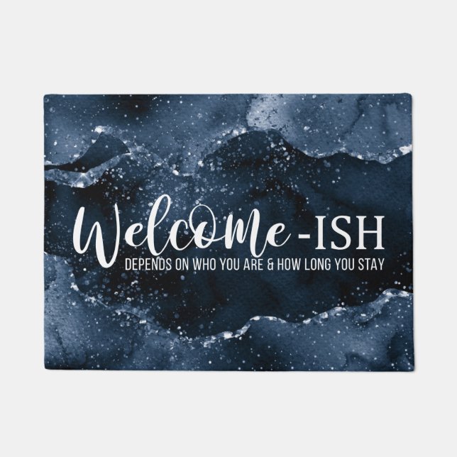 Moody Agate | Navy Denim Steel Blue Welcome-Ish Doormat (Front)
