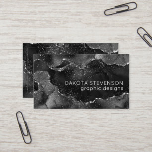 Moody Agate Onyx Black Silver Vampy Goth Glitter Business Card