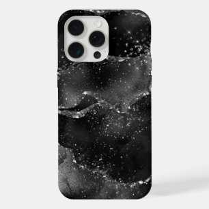 Moody Agate   Onyx Black Silver Vampy Goth Glitter iPhone 15 Pro Max Case