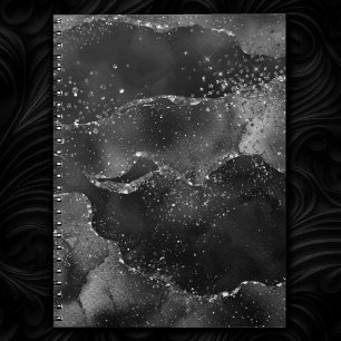 Moody Agate   Onyx Black Silver Vampy Goth Glitter Notebook