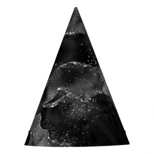 Moody Agate Onyx Black Silver Vampy Goth Glitter Party Hat