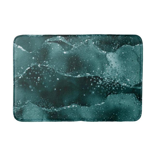 Moody Agate | Teal Green Malachite Rich Jewel Tone Bath Mat (Front)