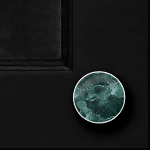 Moody Agate   Teal Green Malachite Rich Jewel Tone Ceramic Knob