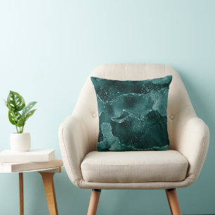 Moody Agate Teal Green Malachite Rich Jewel Tone Cushion