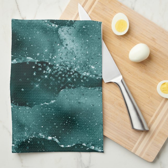 Moody Agate | Teal Green Malachite Rich Jewel Tone Tea Towel (Quarter Fold)