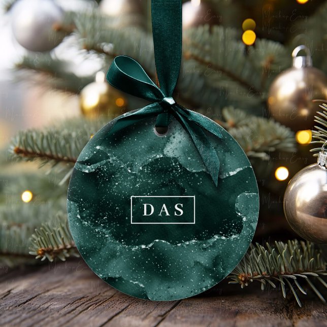 Moody Agate | Teal Green Malachite Rich Monogram Ceramic Tree Decoration (Creator Uploaded)