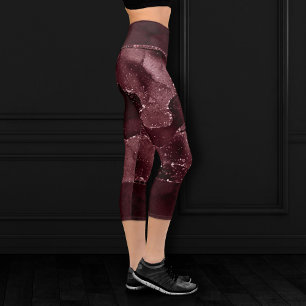 Moody Agate Wine Bordeaux Sangria Merlot Maroon Capri Leggings