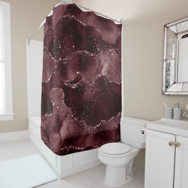 Moody Agate | Wine Bordeaux Sangria Merlot Maroon Shower Curtain (In Situ)