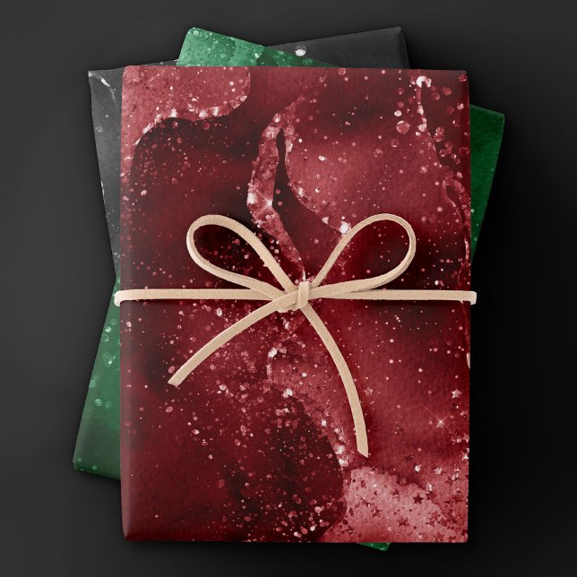 Moody Agates | Luxury Holiday Red Green and Black Wrapping Paper Sheet (Creator Uploaded)