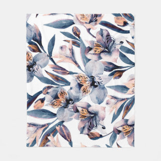 Moody Alstroemeria: Watercolor Flowers Pattern Fleece Blanket