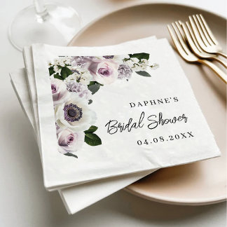 Moody Anemone and Purple Floral Bridal Shower Napkin