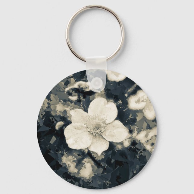 Moody Anemone Flower Botanical Art Key Ring (Front)