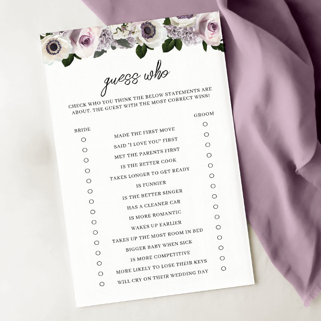 Moody Anemone Purple Floral Bridal Guess Who Game (Creator Uploaded)