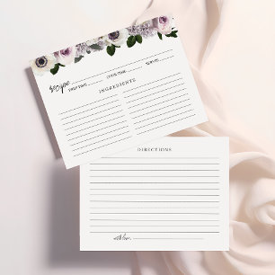 Moody Anemone & Purple Floral Bridal Shower Recipe Enclosure Card