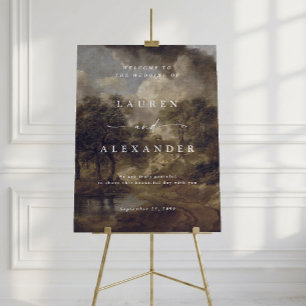 Moody Antique Landscape Wedding Welcome Poster