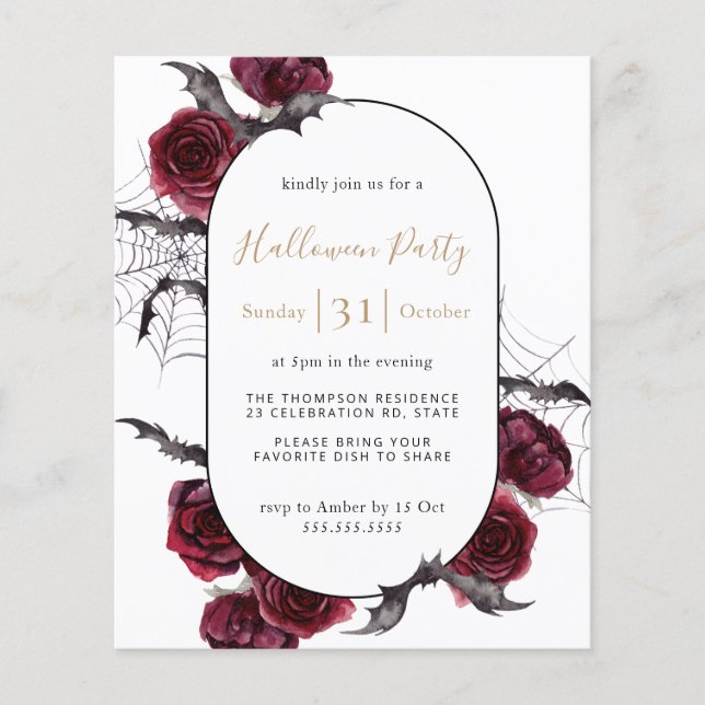 Moody Arch Floral Burgundy Halloween Party Invite (Front)