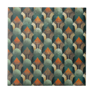Moody Art Deco Teal & Charcoal Geometric Design Tile