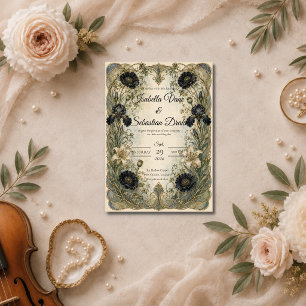 Moody Art Nouveau Botanical Elegance Wedding Invitation