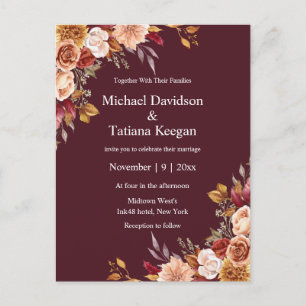 Moody Autumn Botanical Floral Wedding Invitation Postcard