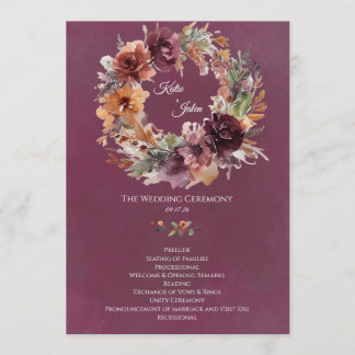 Moody Autumn Floral Wedding Program Programme