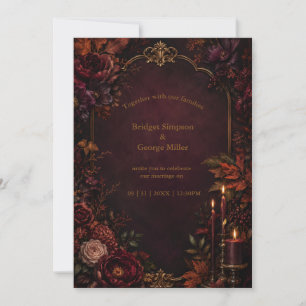 Moody autumn gothic Burgundy Peony Wedding Romance Invitation