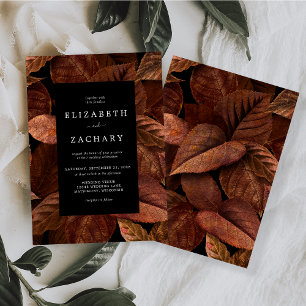 Moody Autumn Leaves Rust Wedding Invitation