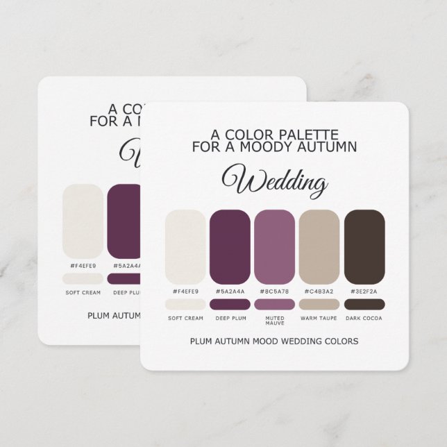 Moody Autumn Plum Wedding Color Palette Card (Front/Back)