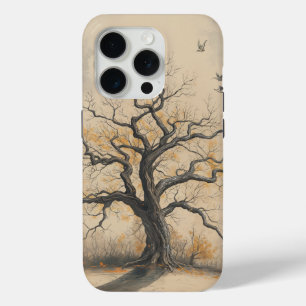 Moody Autumn Tree Silhouette Vintage Nature Art iPhone 15 Pro Case