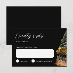 Moody Autumn Watercolor Forest Wedding RSVP card
