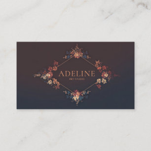 Moody Autumnal Floral and Copper Diamond Frame Business Card