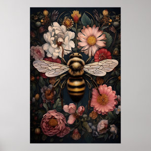 Moody Bee In Dark Flower, Bumblebee Print, Wild Poster