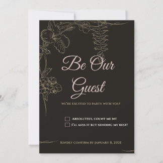 Moody Black and Gold Tropical Floral RSVP Card