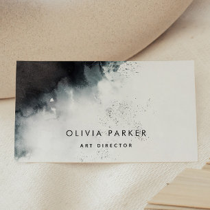 Moody Black and White Watercolor Splash Business Card