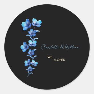 Moody Black & Blue Floral We Eloped Sticker