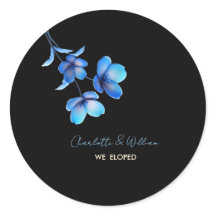 Moody Black & Blue Floral We Eloped Sticker