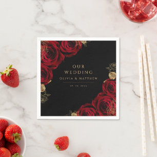 Moody Black Burgundy Roses Wedding  Napkin