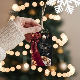 Moody Black Cat Elegant Christmas Gift Tag
