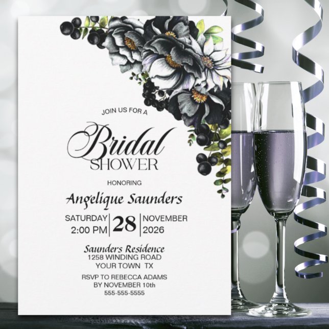 Moody Black Floral Bridal Shower Invitation (Creator Uploaded)