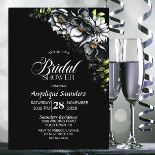 Moody Black Floral Bridal Shower Invitation
